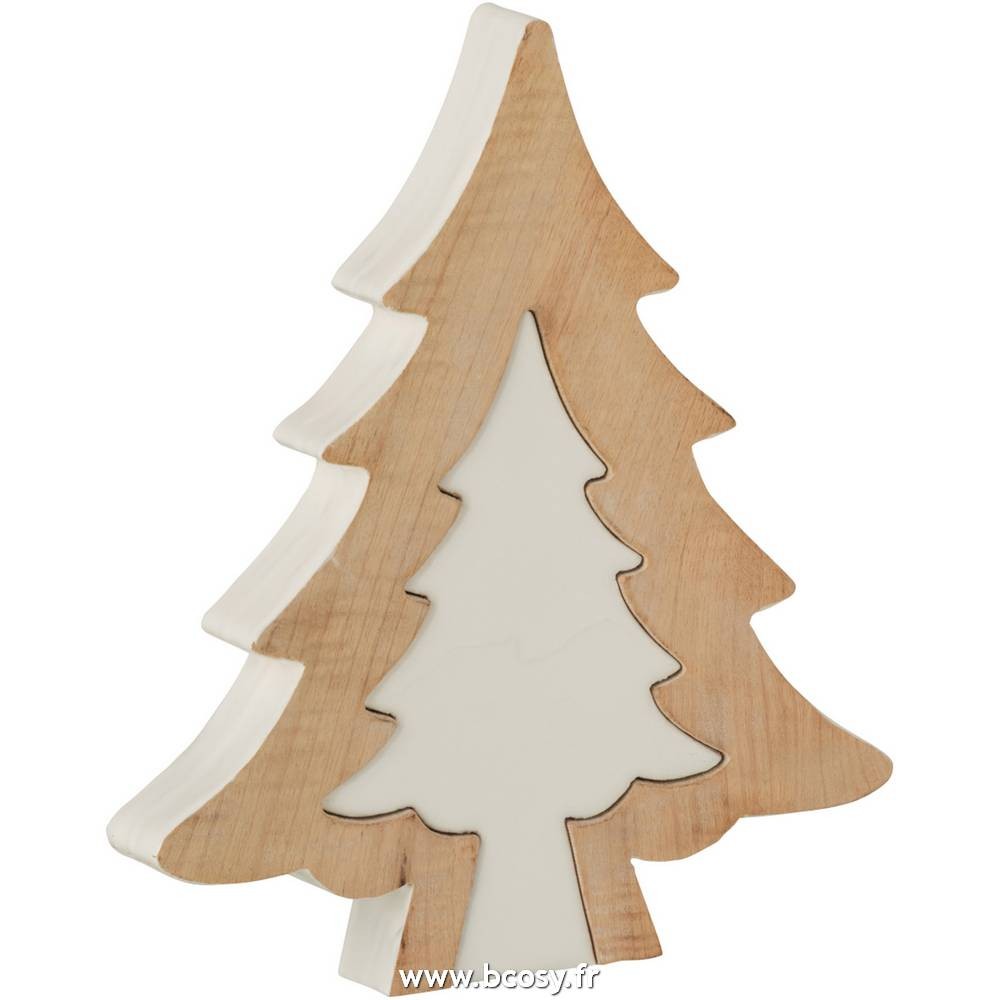 Sapin De Noel J-line Puzzle Bois de Manguier Blanc-Blanc Wash M