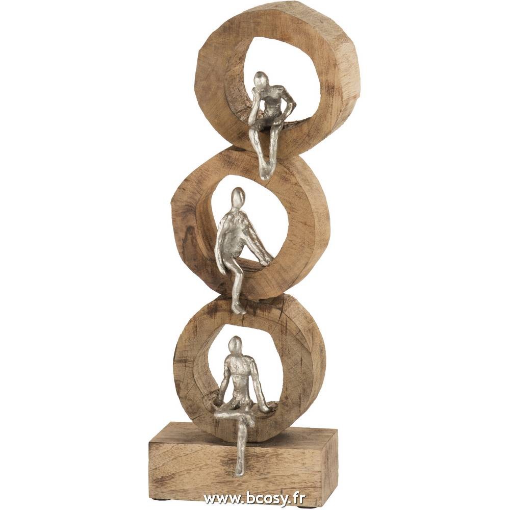 Décoration en bois de manguier finition blanchi, poisson sculpté et monté  sur socle en métal noir, esprit trophée, 25cm