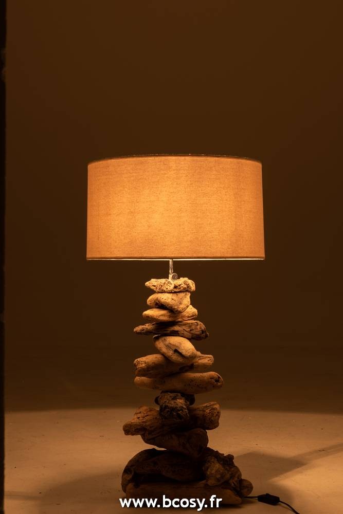 lampe de chevet bois flotté beige - lampe bois flotté